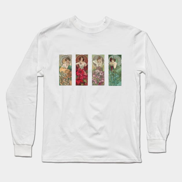 The Luminous Ladies of Art Nouveau: Topaz, Ruby, Amethyst, and Emerald Long Sleeve T-Shirt by TooplesArt